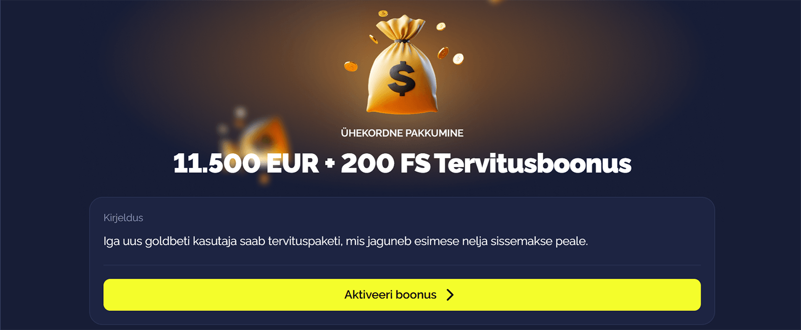 GoldBet kasiino tervituspakkumine Eestis 
